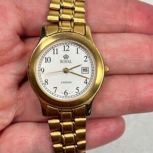 Royal London Watch Womens 28mm Gold Tone Quartz 30M WR Date New Battery